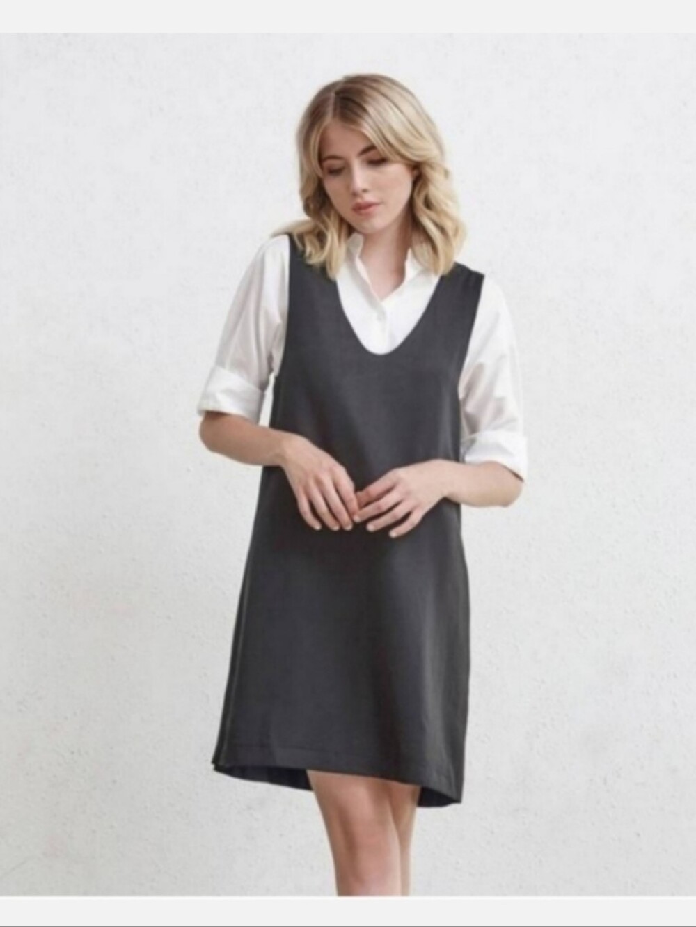 Vetta Reversible Dress Black Jumper Chambray Blue V Neck Midi